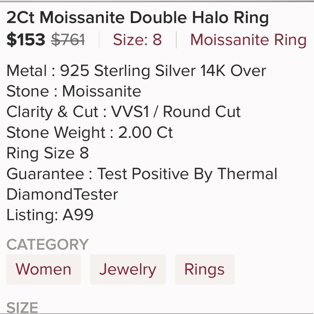 2C Moissonite Halo size 8 beautiful ring - Picture 5 of 5